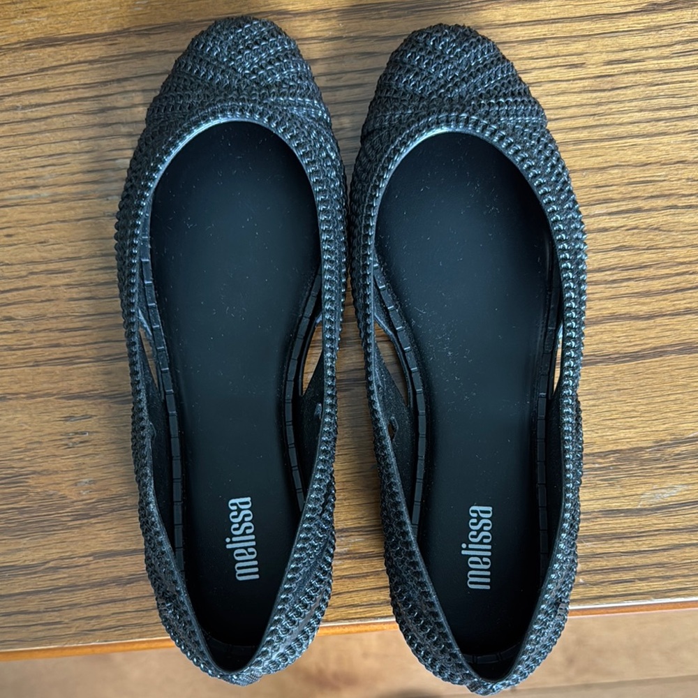 Melissa Black Knit Flats for Casual Comfort - used only once